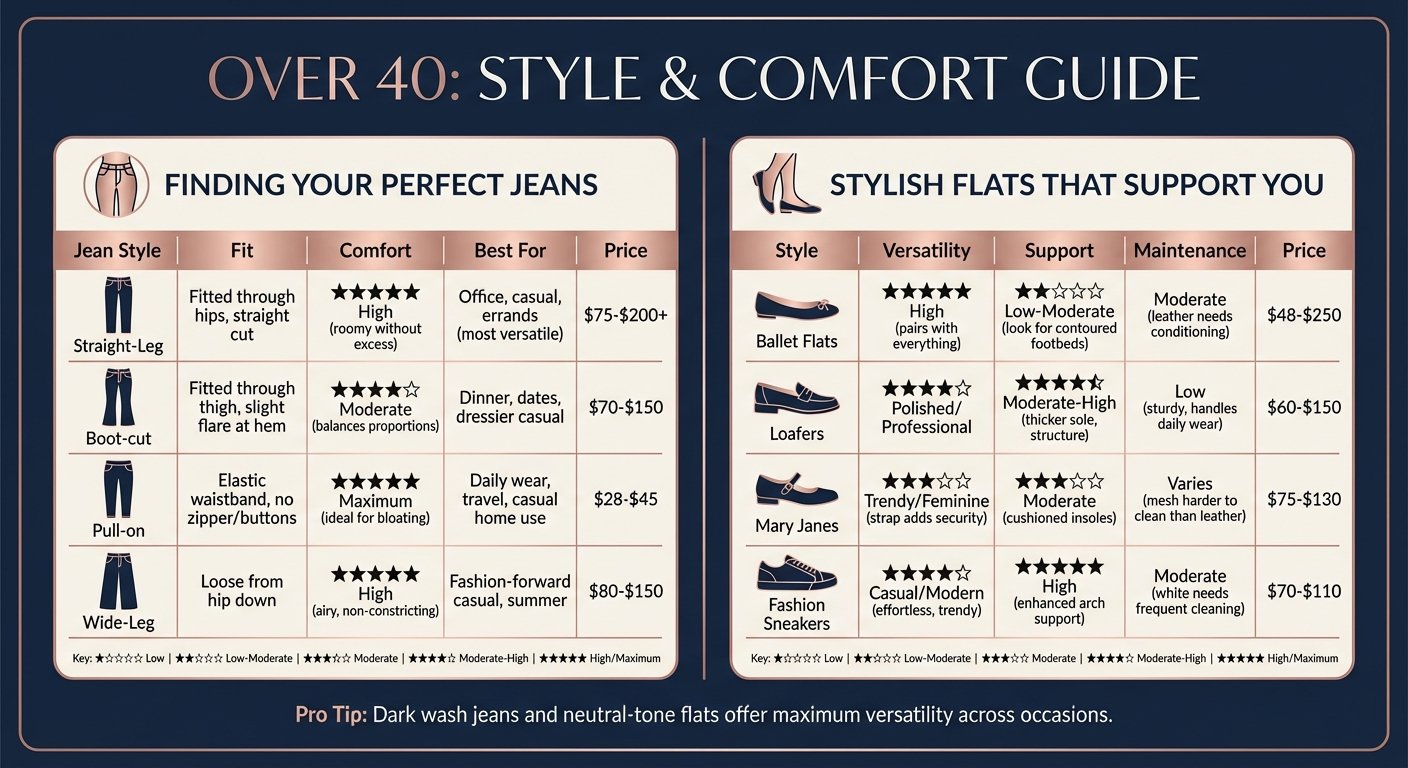 Jeans and Flats Comparison Guide for Women Over 40