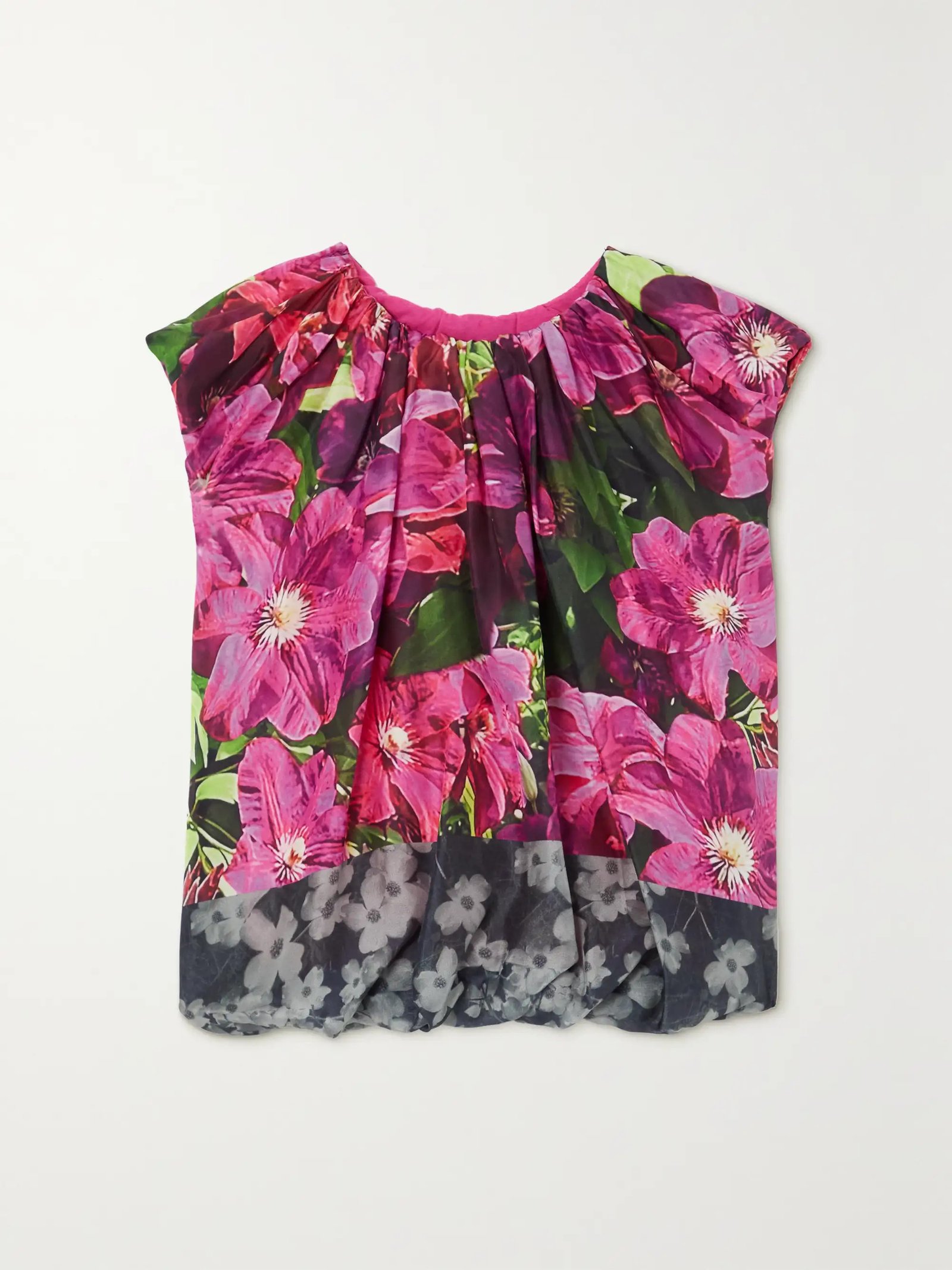 Click for more info about Ruffled paneled floral-print silk-satin and cotton top