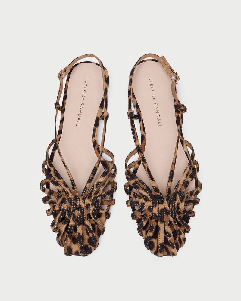 Loeffler Randall Devon leopard slingback sandals with gathered latticed straps.