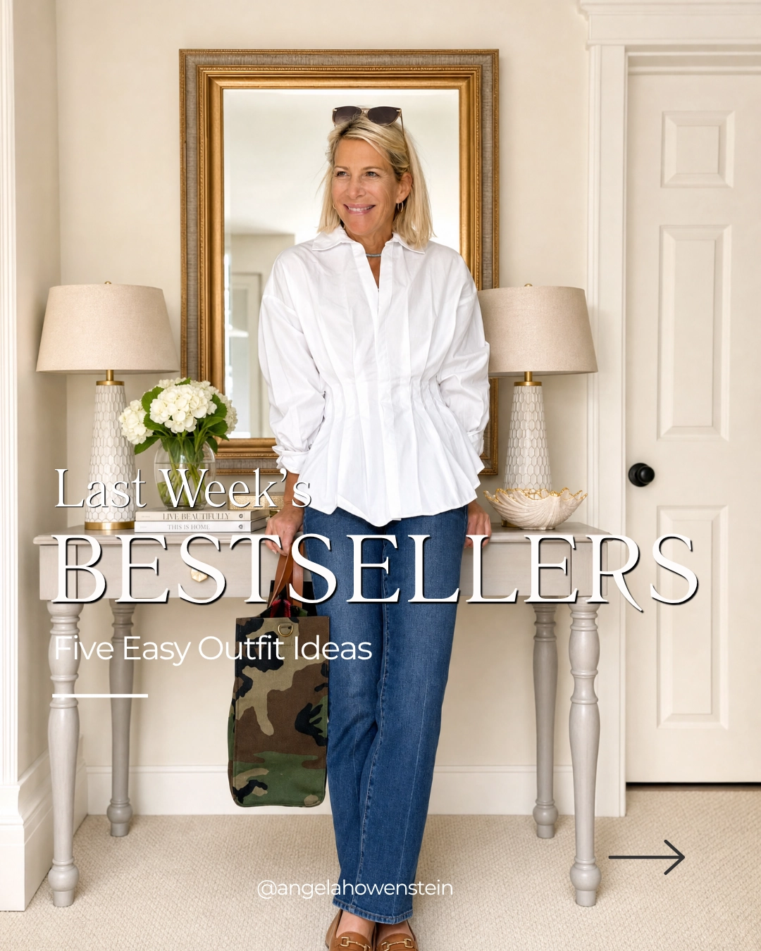 Angela wearing a white shirt and jeans — September 13–19 weekly favorites cover
