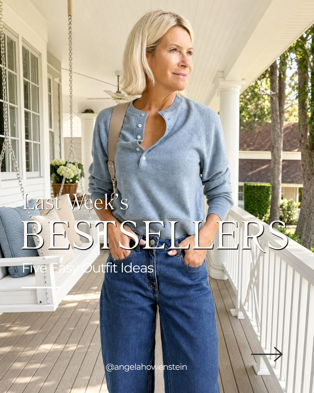 Angela in a blue top and jeans — September 20–26 weekly favorites cover