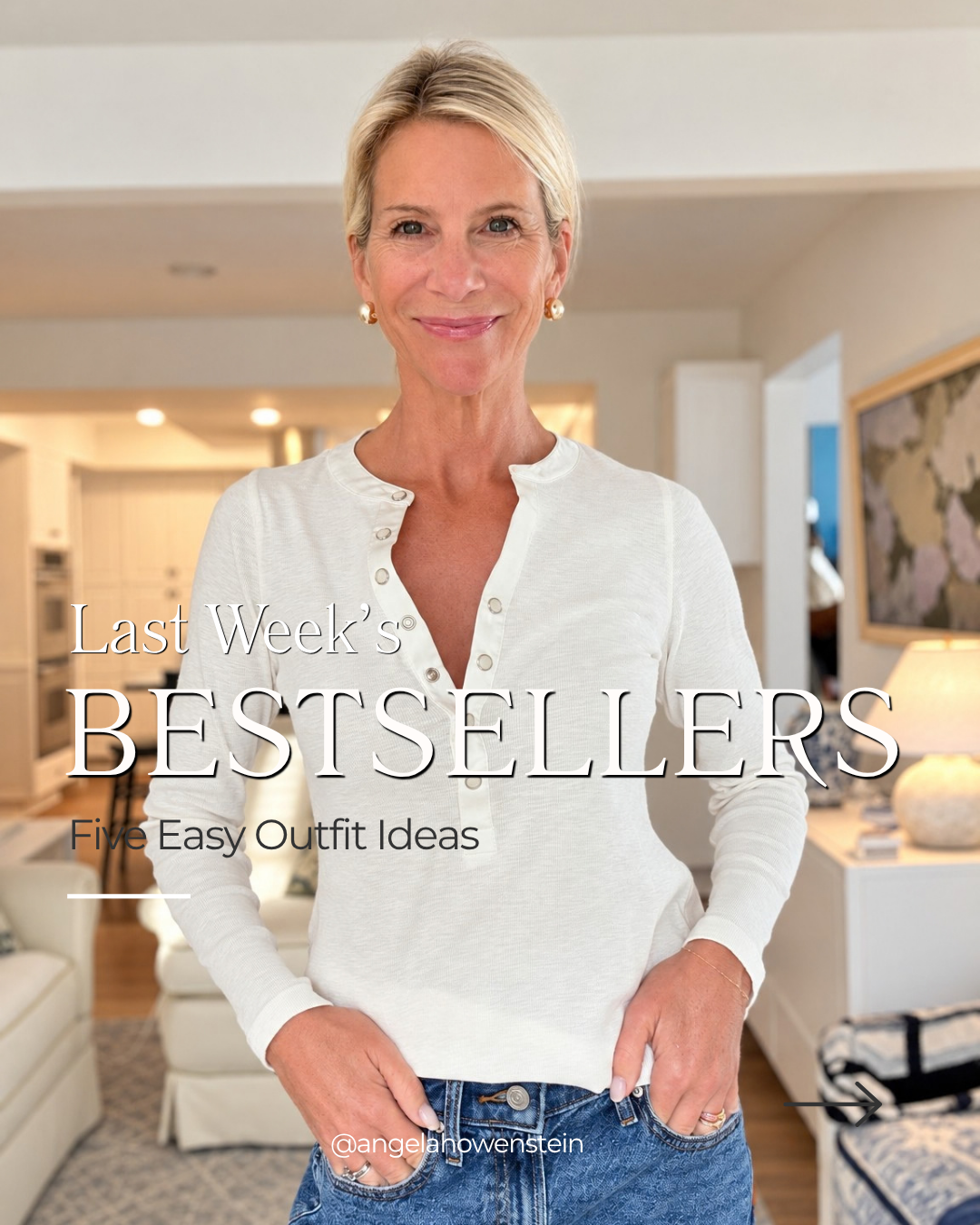 Angela in a white top and jeans — September 27–October 3 weekly favorites cover